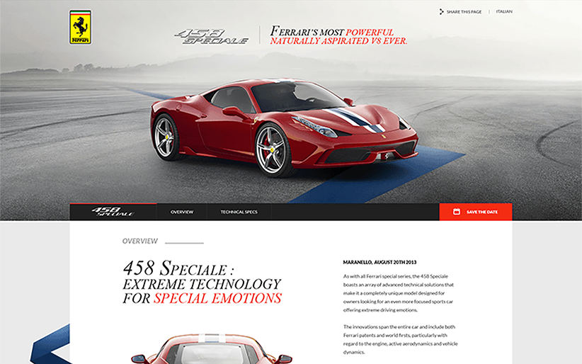 Ferrari website screenshot